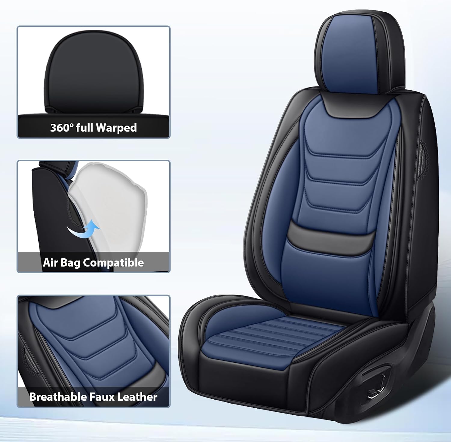 Fit for Gmc Yukon 2000-2025 Custom Seat Covers, PU Leather Car Seat Covers, Full Coverage Protection, Thick Cushioning Seat Protectors(Standard Full Set/Black Blue)