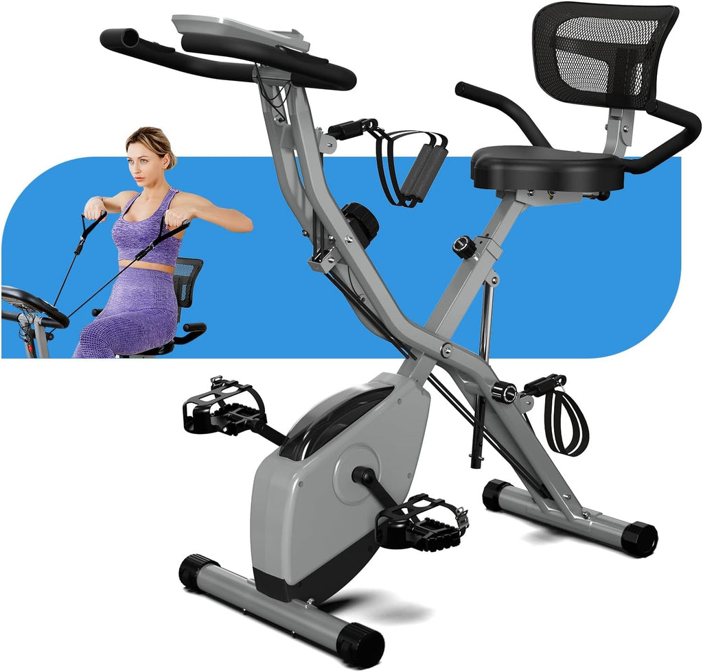 USLIM Foldable Exercise Bike Stationary Bikes for Home, 5 IN 1 Indoor Workout Bike, Cycling Bike with 16-Level Quiet Magnetic Resistance, 6.6 LBS Flywheel and 300LBS Capacity for Senior and Home Workout