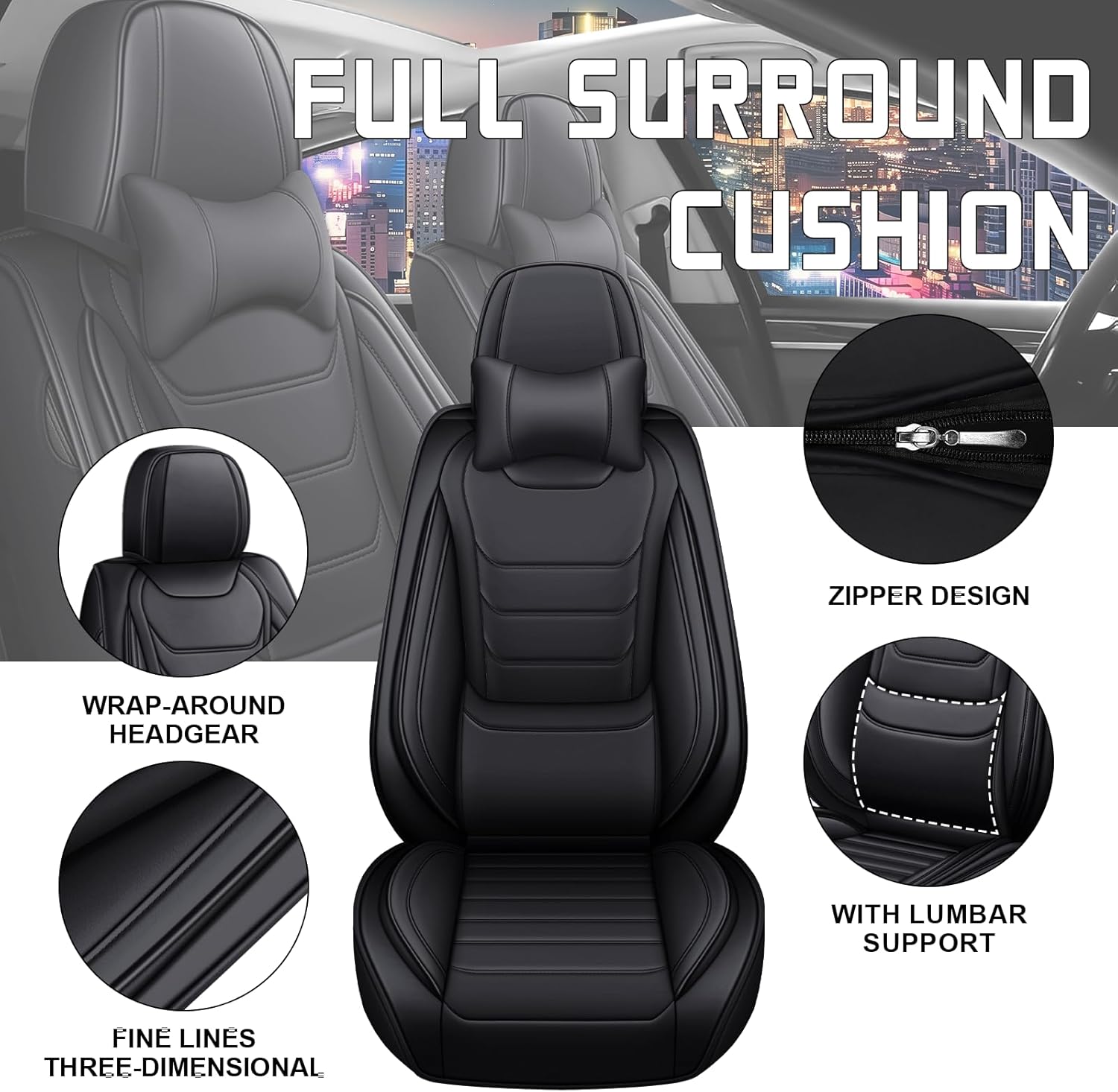 Car Seat Cover Full Set for Kia Sorento Seat Covers 2003-2025, Nappa Leather Waterproof Seat Covers for Cars, Airbag Compatible, Universal Automotive Seat Covers(Luxury Full Set/Black)