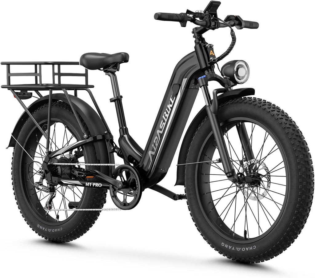 Aipas M1 Pro Electric Bike, 1800W Peak Motor Electric Bike for Adults, 26'' x 4.0'' Fat Tire Ebike, 48V 17.5Ah Electric Mountain Bike, 36MPH, 85 Miles Electric Bicycle, 7 Speed, 110NM with Rear Basket