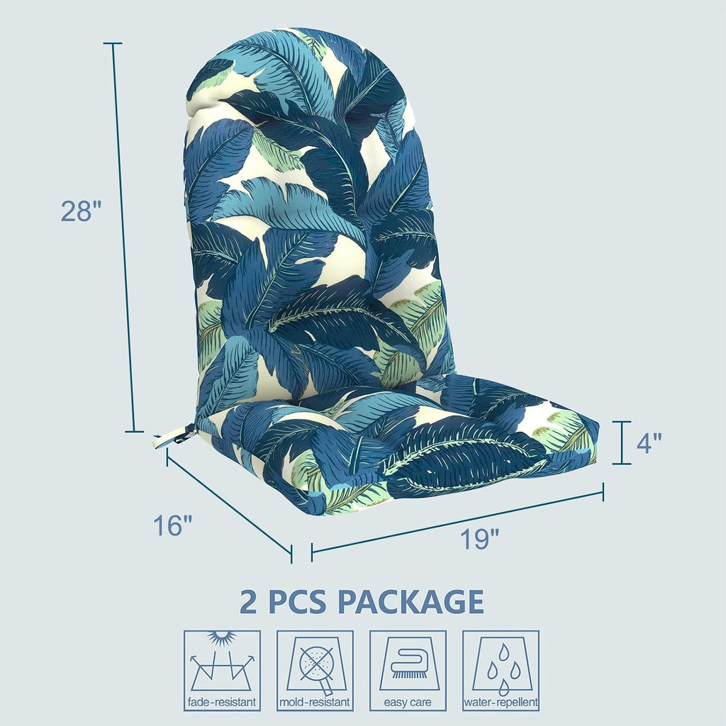 LVTXIII Outdoor Adirondack Chair Cushions, 44x19x4 Inch Non-Slip High Back Rocking Chair Cushion, Tufted Seat Cushion for Patio Furniture, Set of 2, Swaying Palms Blue