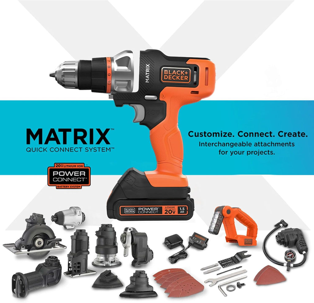 BLACK+DECKER MATRIX 20V MAX Power Tool Combo Kit, Cordless Power Tool Set with Battery and Charger Included, 10 Piece (BDCDMT1210KITC1