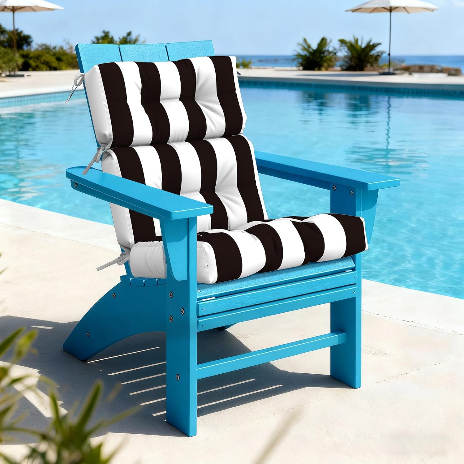 LVTXIII 2 Pack Outdoor High Back Cushions, 22' W x 20' D Tufted Seat and Back Chair Cushion with Ties, Fluffy Patio Replacement Rocking Chair Cushion for Outdoor Furniture Use, Cabana Black