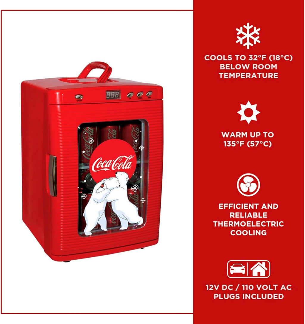 Coca-Cola 25L Retro Mini Fridge Polar Bear Design Portable Cooler/Warmer for Snacks Drinks Skincare Cosmetics with AC DC Capable Ideal for Bedroom Office Dorm Travel