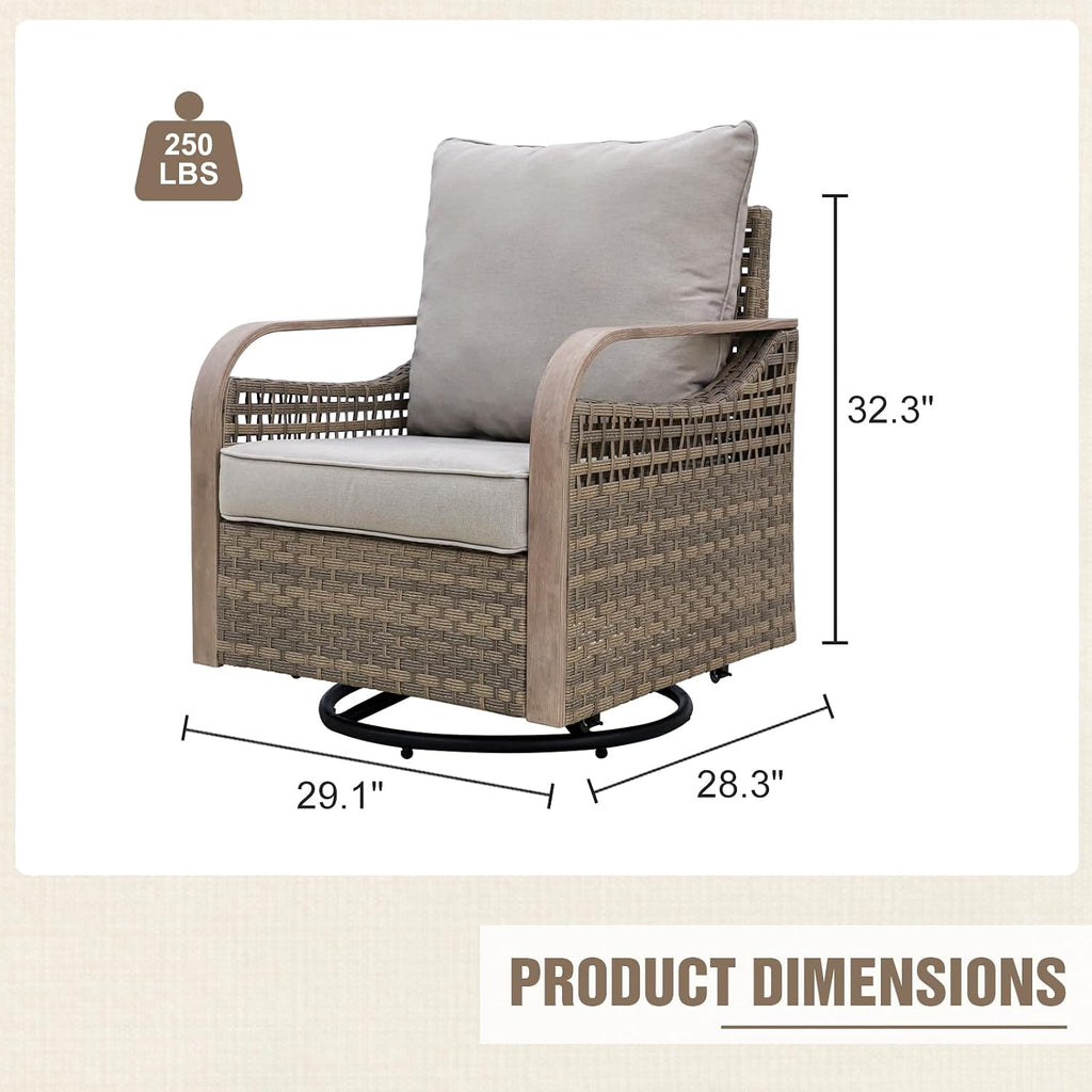 Modern Wicker Outdoor Swivel Rocking Chair, Rattan Glider Rocker with Streamlined Armrest, 2 Piece Patio Chairs for Backyard, Deck, Porch, Garden, Brown/Gray