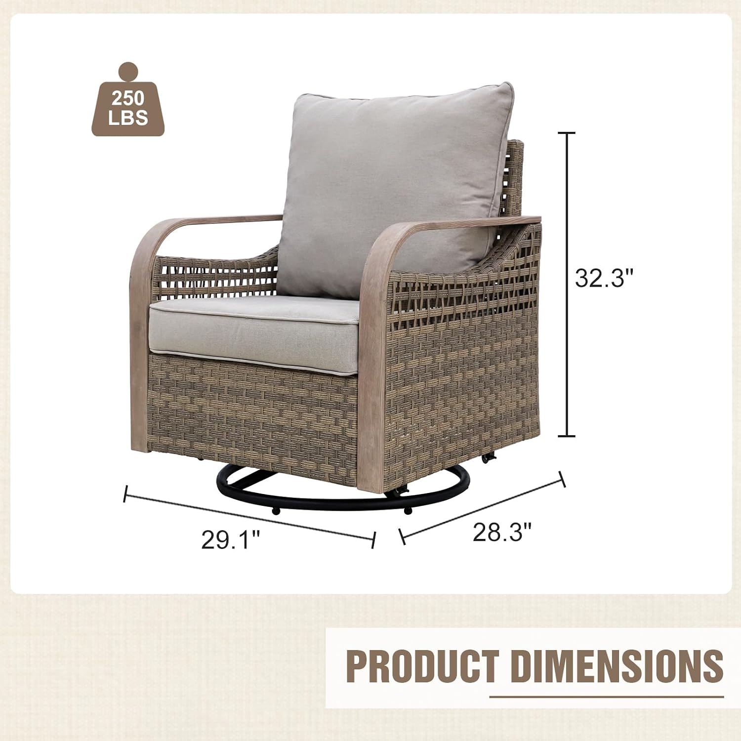 Modern Wicker Outdoor Swivel Rocking Chair, Rattan Glider Rocker with Streamlined Armrest, 2 Piece Patio Chairs for Backyard, Deck, Porch, Garden, Brown/Gray