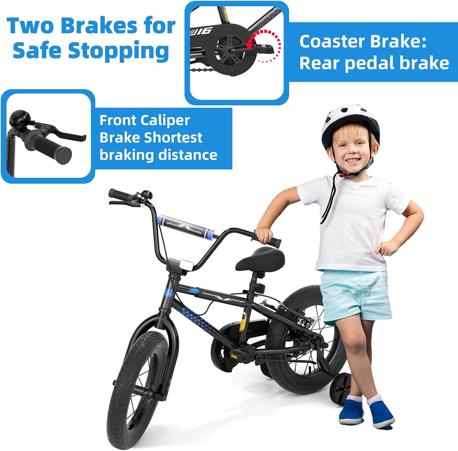 Glaf 12 14 16 Inch Kids Bike with Training Wheels for Boys and Girls Ages 3+ Years Old Bike Bicycle with Water Bottle Holder,Bell, Lightweight