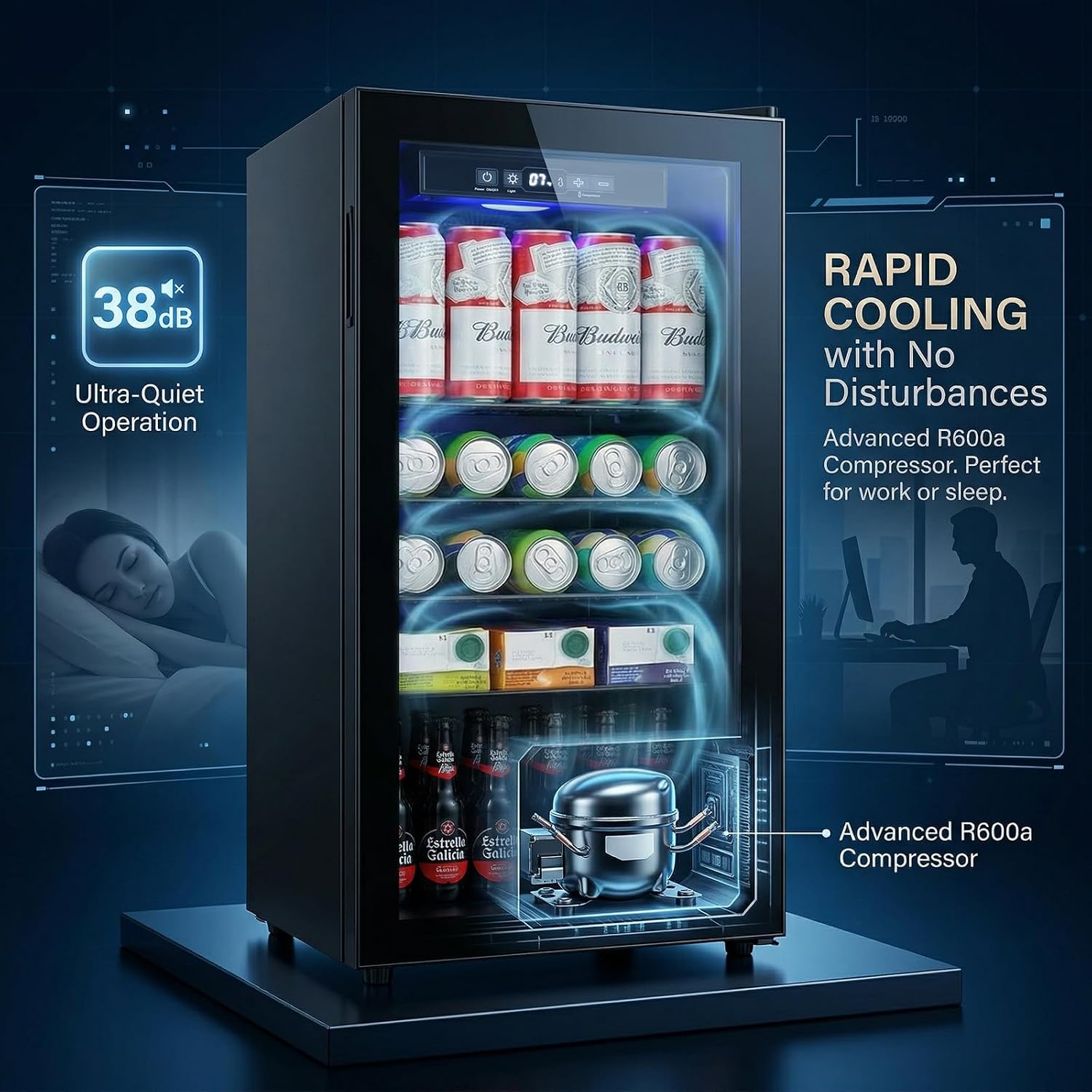Anypro Mini Fridge 130 Can Beverage Refrigerator Cooler, 3.2 Cu.Ft Drink Fridge for Soda Wine Beer, Beverage Fridge with Glass Door for Home Office Bar, Digital Temperature Control, Adjustable Shelves