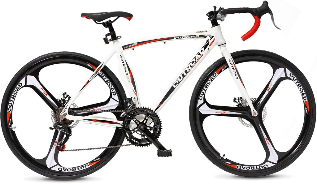 700C Wheel 21/14 Speed Road Bike with Light Weight Aluminum Alloy Frame, Commuter Bicycle with Dual Disc Brakes for Men and Women, Adult Faster Racing Bike, Red/Blue