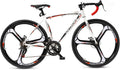 700C Wheel 21/14 Speed Road Bike with Light Weight Aluminum Alloy Frame, Commuter Bicycle with Dual Disc Brakes for Men and Women, Adult Faster Racing Bike, Red/Blue