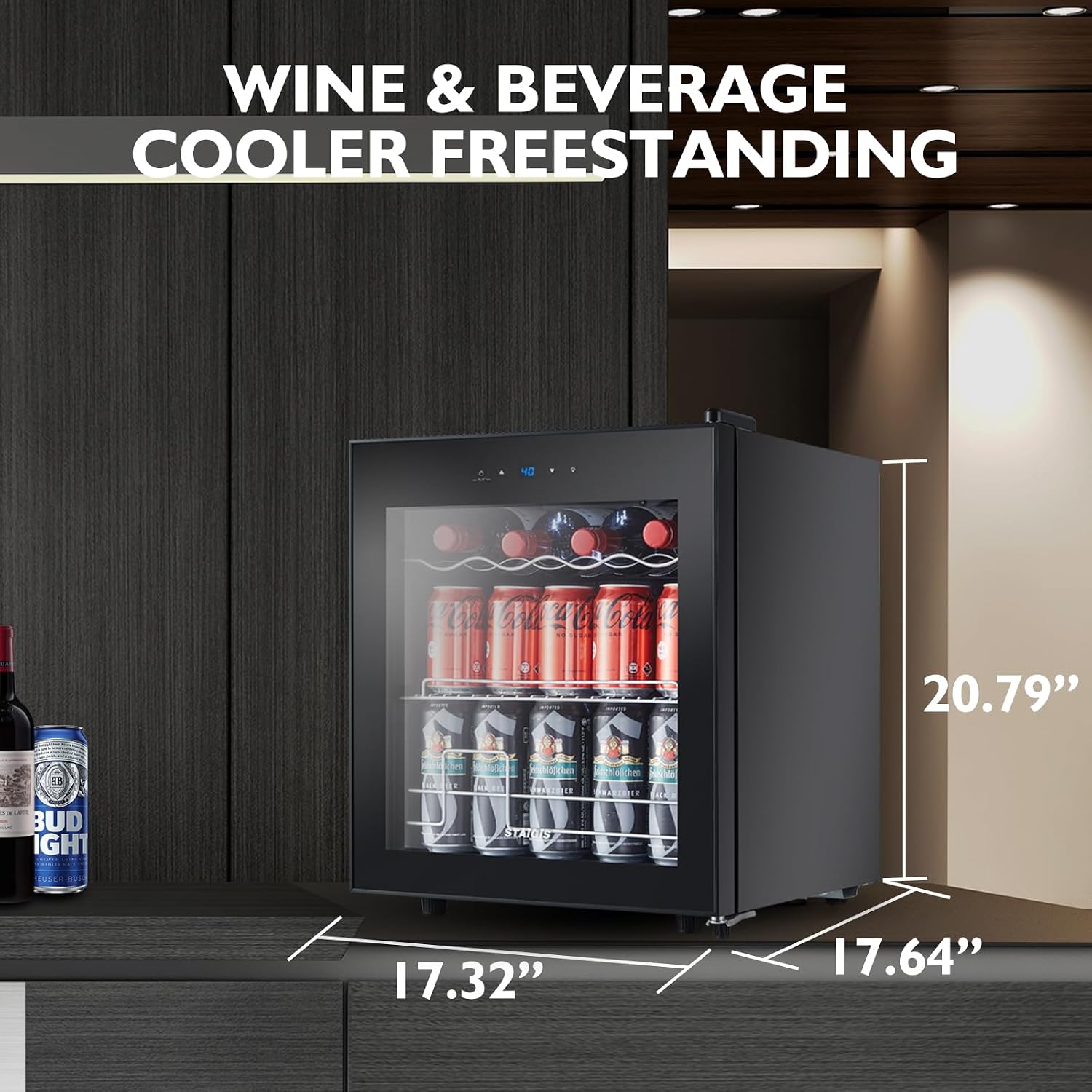 Mini Wine Fridge Freestanding, Cooler Refrigerator 15 Bottle w/Digital Control, Countertop for Red & White, Glass Door Black (ST-15045-R)