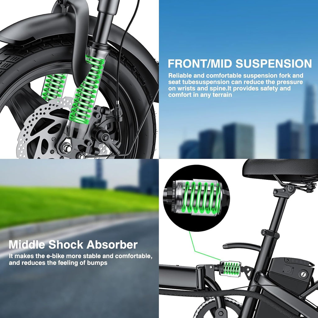 Electric Bike for Adults and Teens, Folding Ebike,Commuter City Foldable E Bike with 560W Motor and 48V 10Ah Battery, 24MPH Speed Pedals Assist, Dual Disc Brakes,14' Compact Electric Bicycles