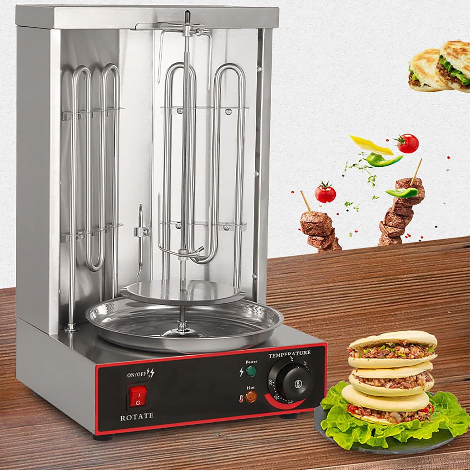 Vertical Rotisserie Oven Grill, Countertop Rotation Kebab Grill, Adjustable Temperature 50-300℃, With Double Row Cooling Holes, 360 ° All-Round Grilling, for Restaurant, Home Kitchen