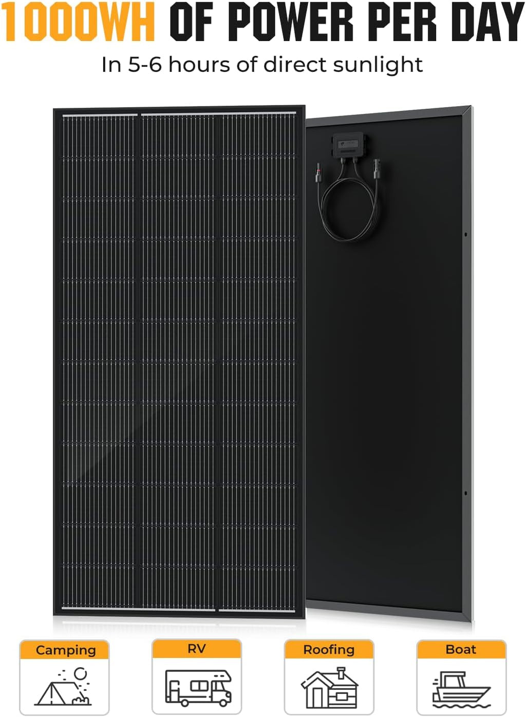 200 Watt Solar Panel 18BB, 25% High Efficiency, N-Type 12V 200W Solar Panel, Monocrystalline PV Modules, for Rooftop, RV, Farm, Trailer, Marine, Home Off-Grid System