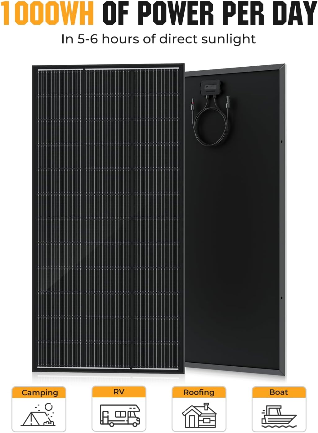 200 Watt Solar Panel 18BB, 25% High Efficiency, N-Type 12V 200W Solar Panel, Monocrystalline PV Modules, for Rooftop, RV, Farm, Trailer, Marine, Home Off-Grid System