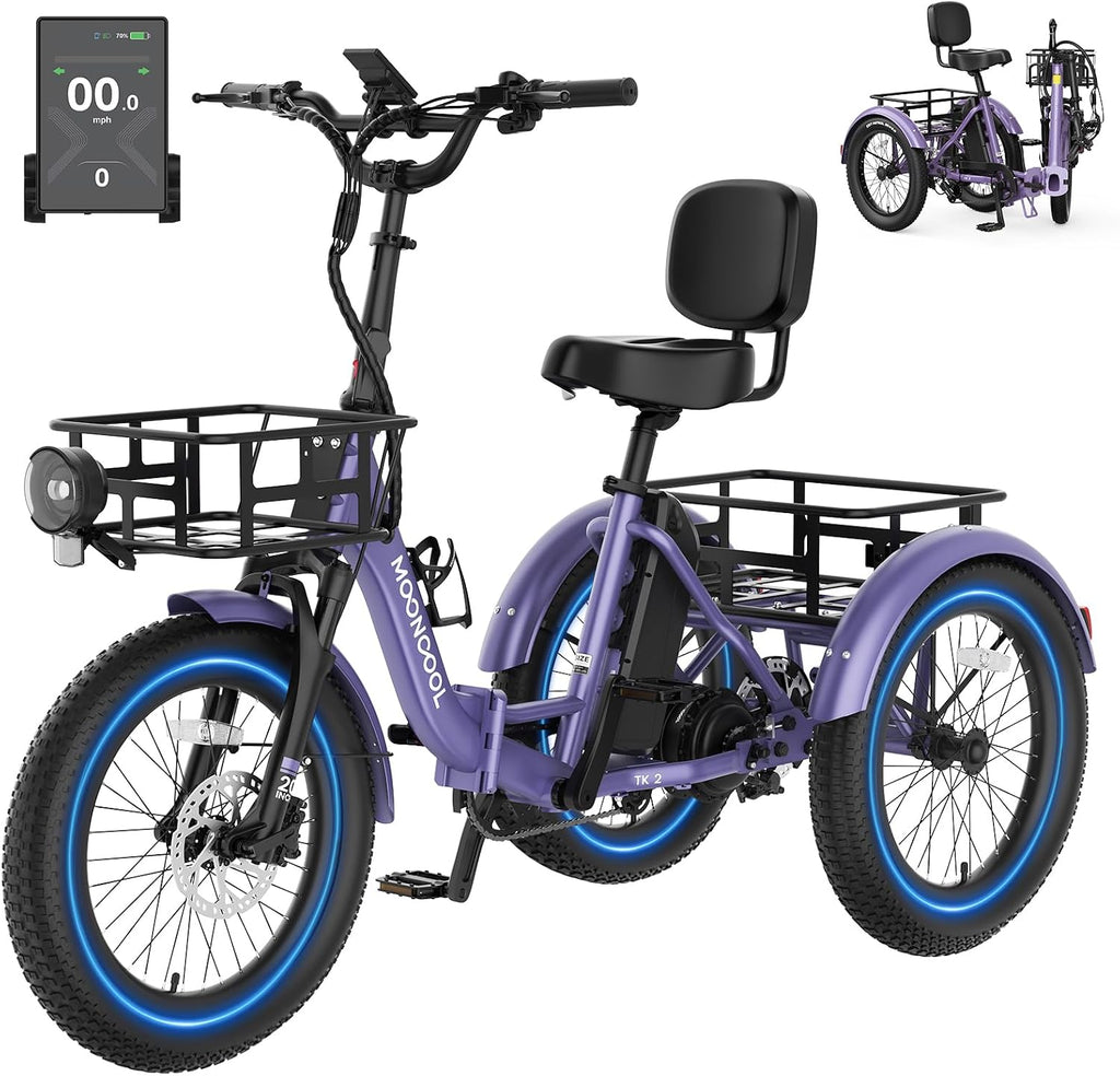 MOONCOOL Electric Trike for Adults, 500W/750W 48V Electric Tricycle for Adults, 20'x3.0' Fat Tire 3 Wheel Electric Bike, Folding Aluminum Adult Tricycle with Removable Battery