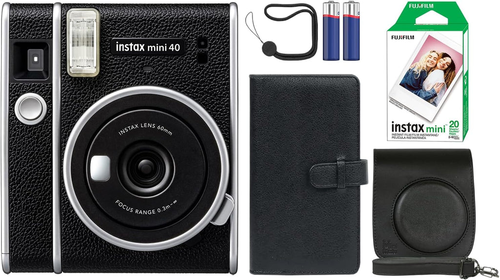 Fujifilm Instax Mini 40 Instant Film Camera Black + 20 Instax Instant Film Prints Bundle
