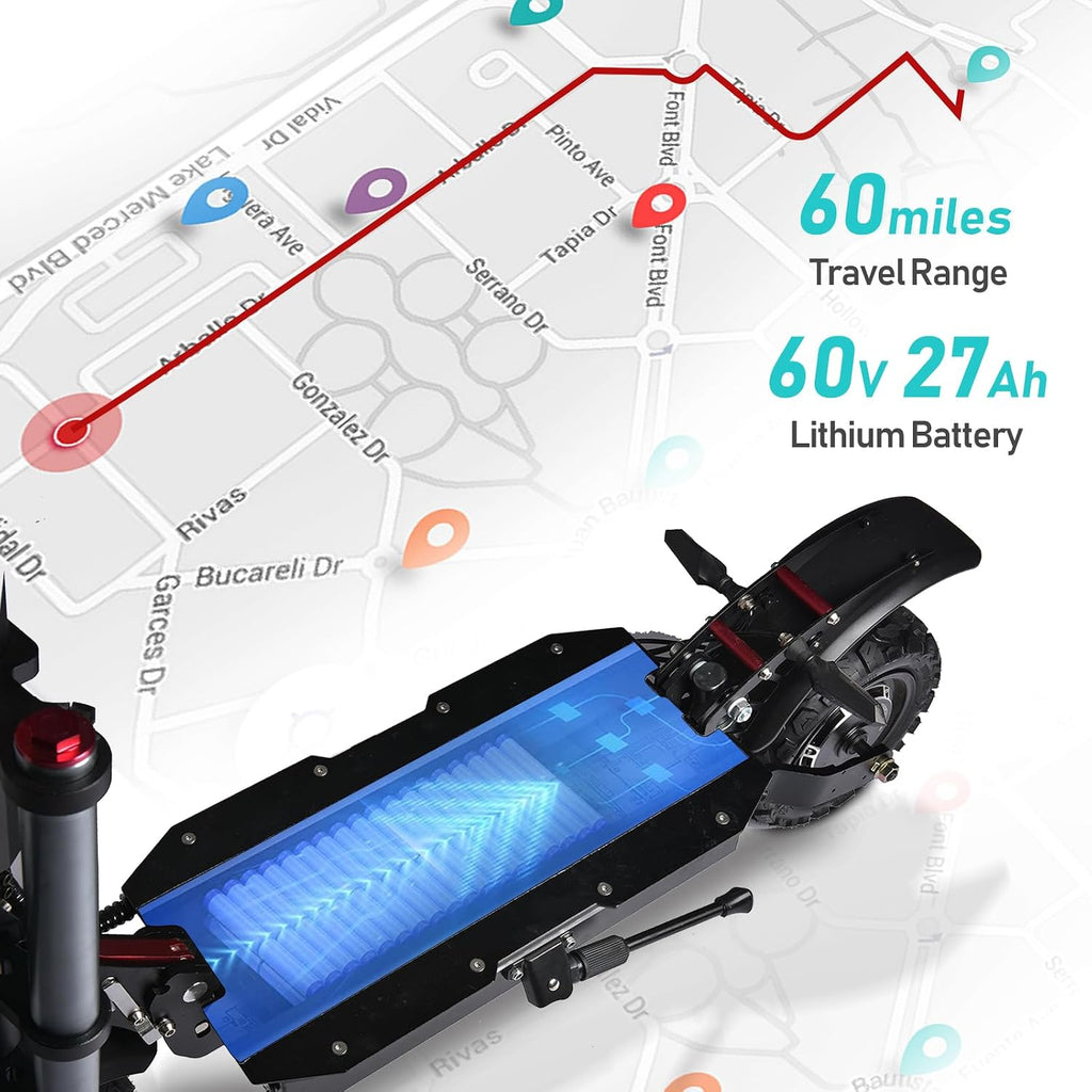 60V 38AH/27AH Electric Scooter Adult,6000W Dual Motors Max Speed 50MPH, Range 45-60 Miles Foldable Electric Scooter with Seat, Dual Suspension All Terrain E-Scooter