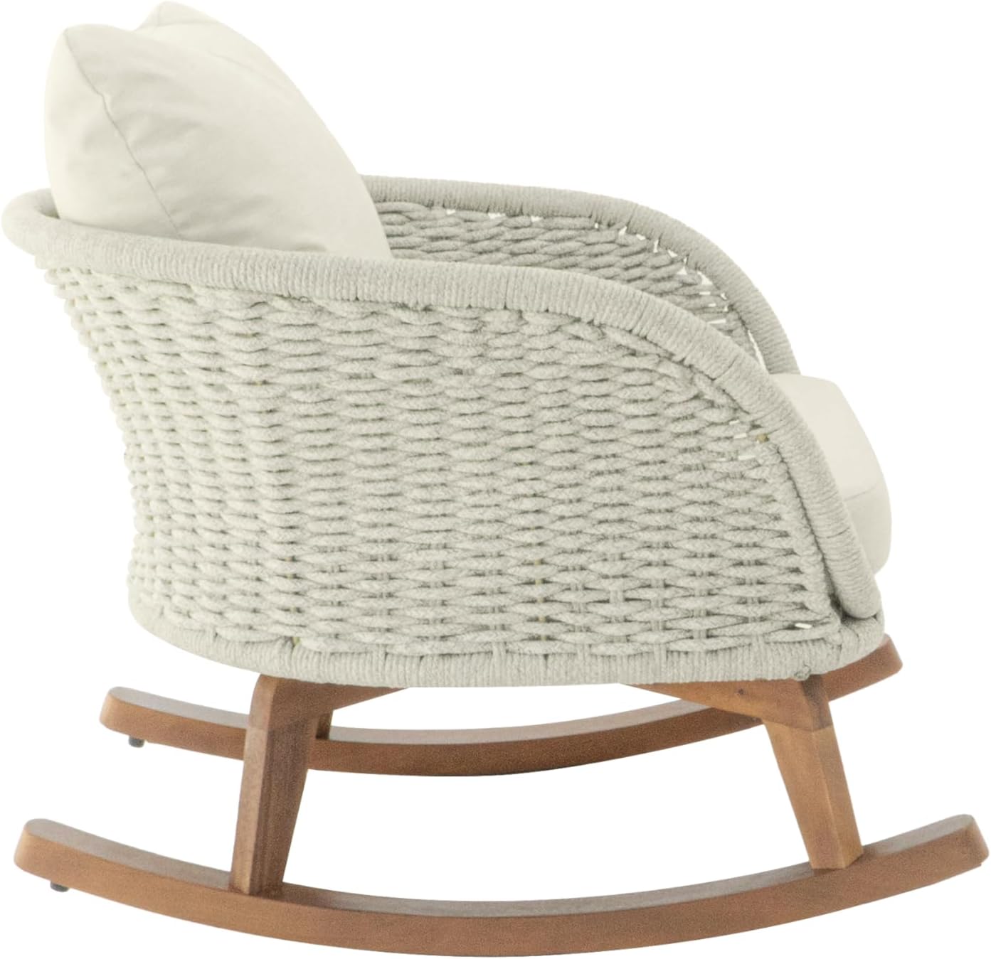 Merax Outdoor Rocking Chairs, Durable Solid Wood Frame + Wicker Backrests + Soft Polyester Cushions, Contemporary Minimalist Chair for Patio Balcony or Living Room, Beige