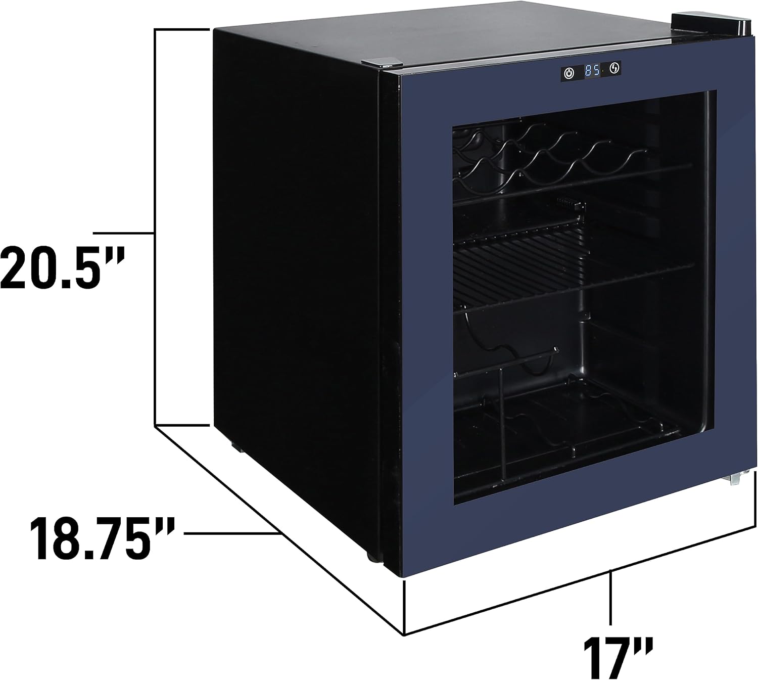 West Bend Beverage Cooler Refrigerator 15 Wine Bottle/60 Can Capacity, Glass Door, 17-Inch Wide Freestanding, Adjustable Thermostat Control, 1.6-Cu.Ft, Slate Blue
