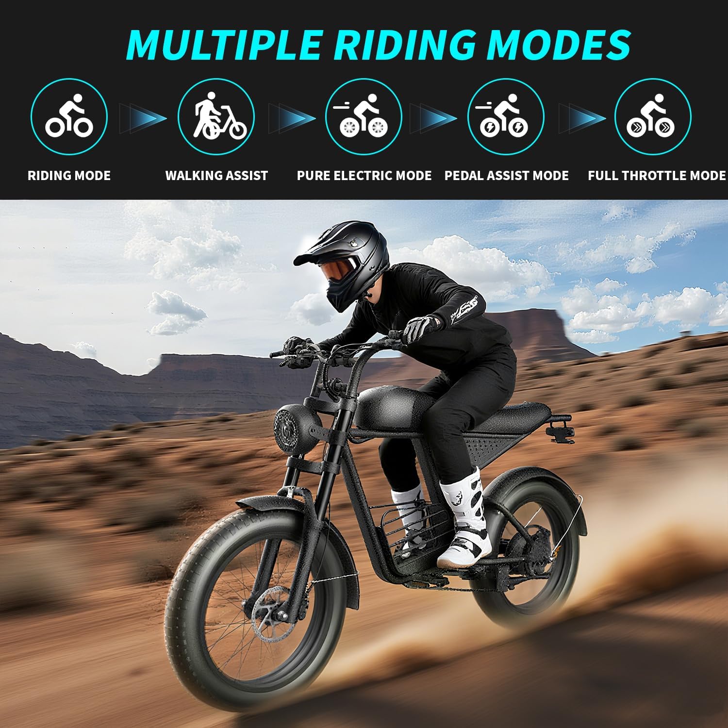 Electric Bike for Adults 48V 20AH Power 1500W Peak 35MPH Max 60 Miles Electric Motorcycle 20' Fat Tire Dirt Bike Shamano 7-Speed E-Bike for All Terrain Dirt Bike