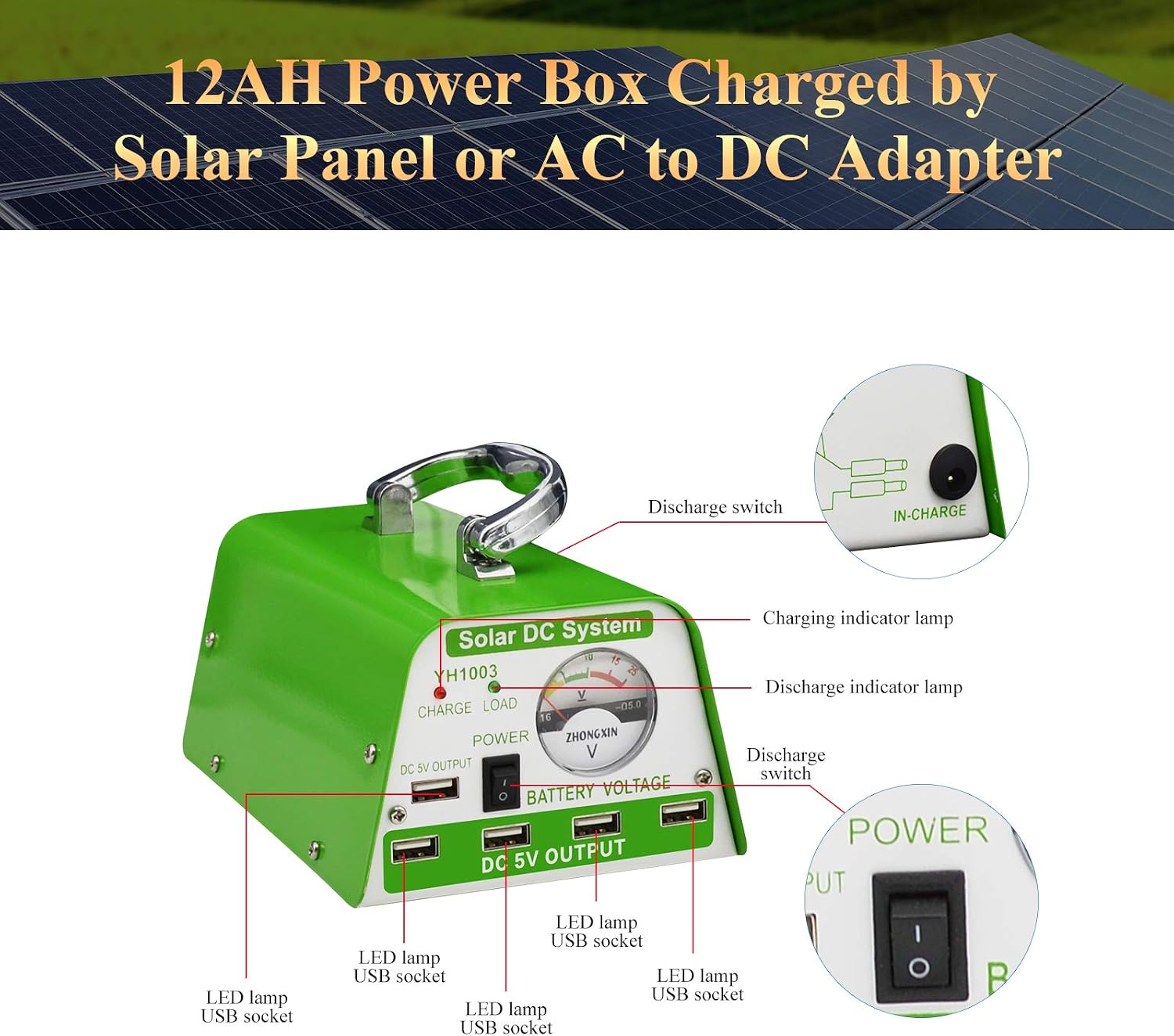 Solar Lights for Inside, 4 Bulbs Solar Shed Lights with On Off Switch, 30W Solar Panel Kit 115WH Backup Battery with Phone Charger, AC to DC Adapter, Home Solar Power System Complete Kit