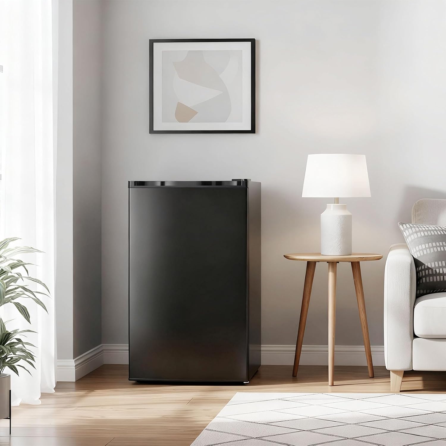 DOGHLY 3.2 Cu.Ft Mini Fridge with Freezer, Single Door Compact Refrigerator with 7 Adjustable Thermostat, Low Noise, Removable Shelf, Small Refrigerator for Dorm, Office, Bedroom, Black