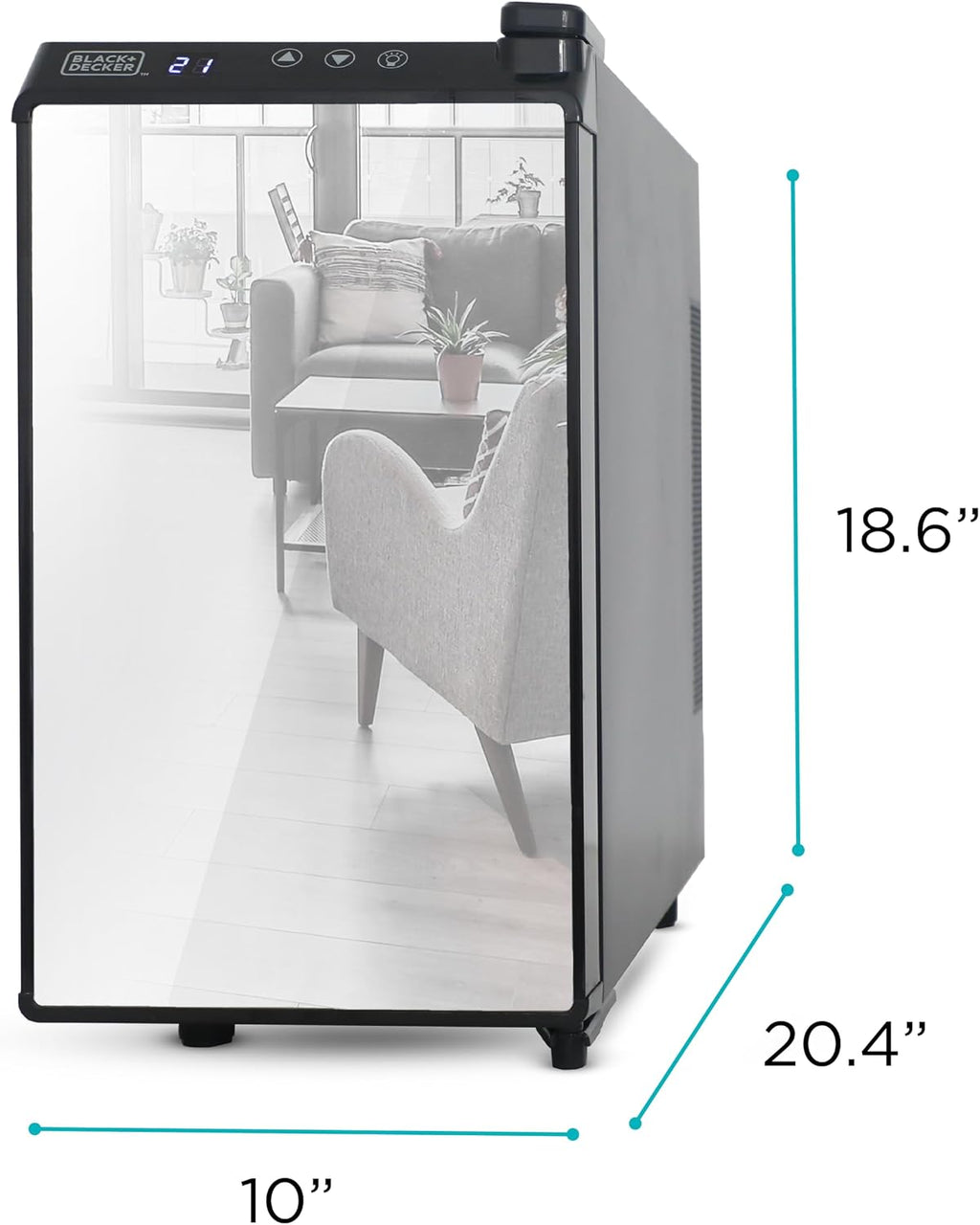 BLACK+DECKER Wine Cooler 8 Bottle,Wine Fridge Thermoelectric with Mirrored Front,Freestanding Wine Cooler Refrigerator &LED Display,BD60326