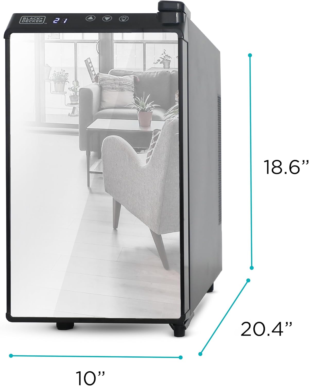 BLACK+DECKER Wine Cooler 8 Bottle,Wine Fridge Thermoelectric with Mirrored Front,Freestanding Wine Cooler Refrigerator &LED Display,BD60326