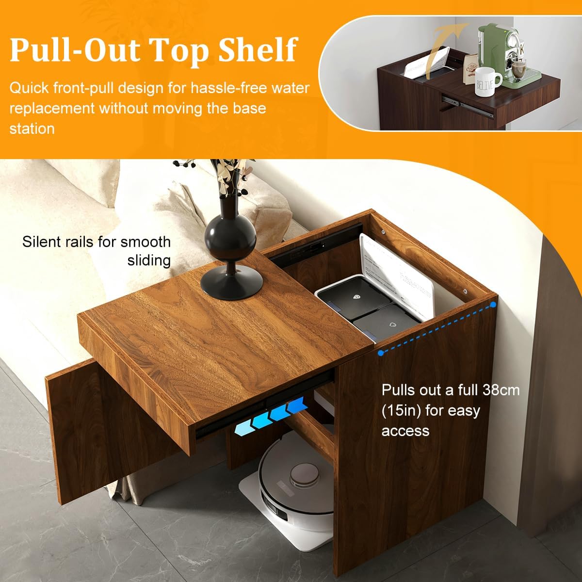Robot Vacuum Stand Hidden Cabinet, Storage Cabinet with Doors for Robot Vacuum Cleaner,Household End Side Table,Wood Freestanding Rack Space Saver for Home Office