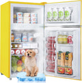 WANAI 3.5 Cu.Ft Retro Refrigerator 2 Door Mini Fridge with Freezer and 2 Handles 7 Level Adjustable Thermostat Control Top-Freezer Refrigerator for Home Dorm Apartment Yellow