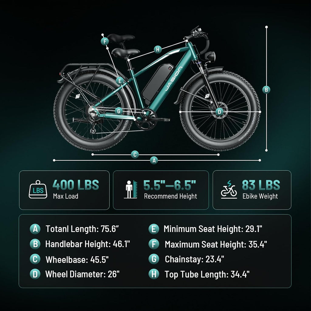 Jasion EB5 MAX Ebike for Adults with 1500W Peak Motor,720 Wh Removeable Battery, 26'' Fat Tire Electric Mountain Bike, 28+MPH Speed, Cruise Control, 7-Speed