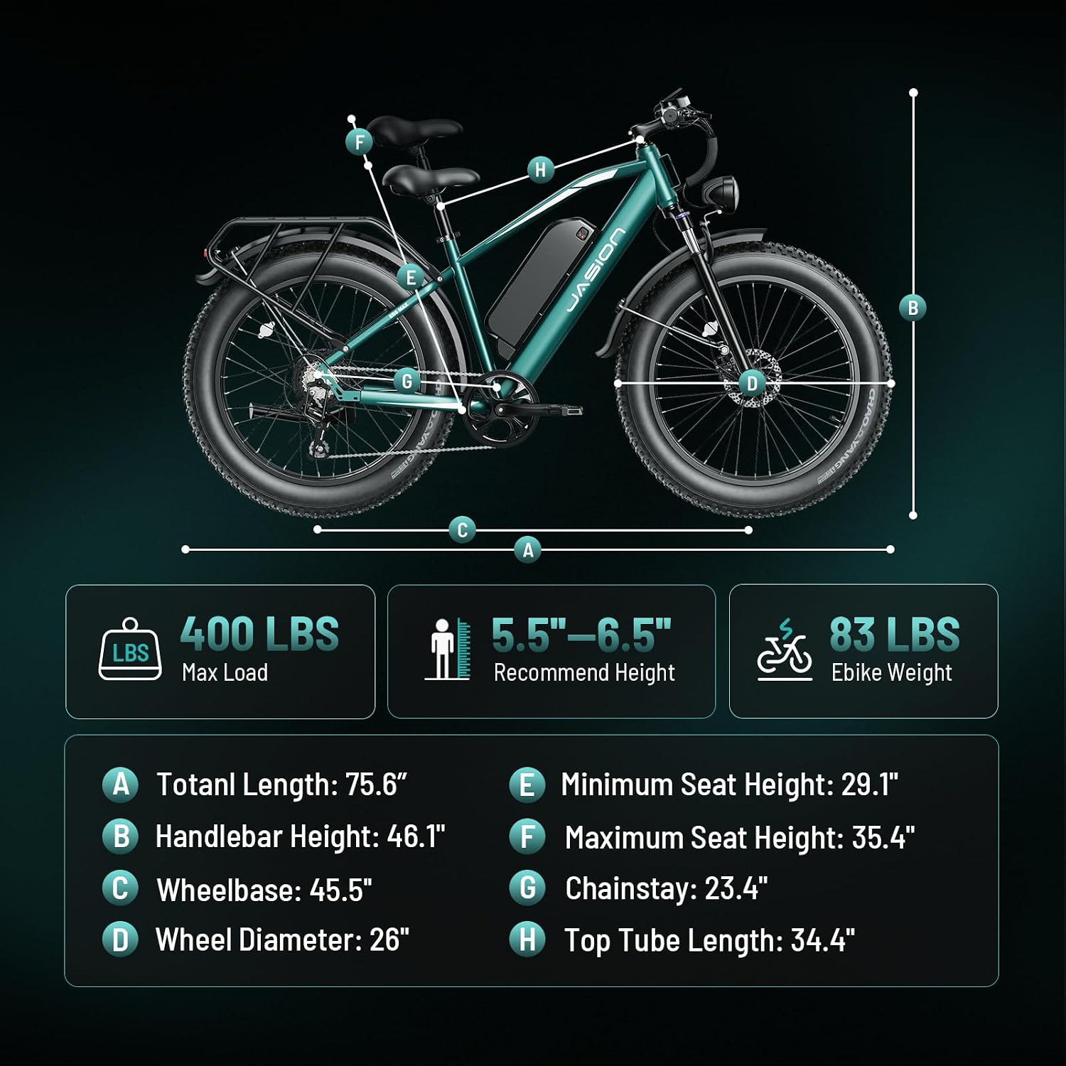 Jasion EB5 MAX Ebike for Adults with 1500W Peak Motor,720 Wh Removeable Battery, 26'' Fat Tire Electric Mountain Bike, 28+MPH Speed, Cruise Control, 7-Speed
