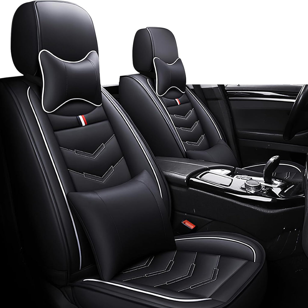 Car Seat Covers Fit for Buick Enclave 2008-2025, Leather Seat Covers for Car, Waterproof Non-Slip Durable Car Seat Protector(2 Seats with Pillow,Black White)