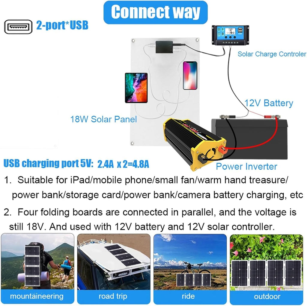 6000W 12V to 110V/220V Solar Inverter Kit with 30A Controller + 18W 12V Solar Panel for Home Grid System - Efficient Solar Generator (Blue, 12V-220V)