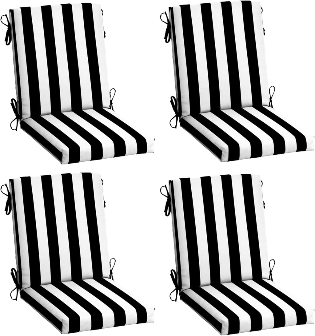 Arden 4-Pack Outdoor Patio Dining Chair Cushion, 20x44, Rain-Proof Seat Pad, Fade-Resistant Outdoor Cushion Black Cabana Stripe
