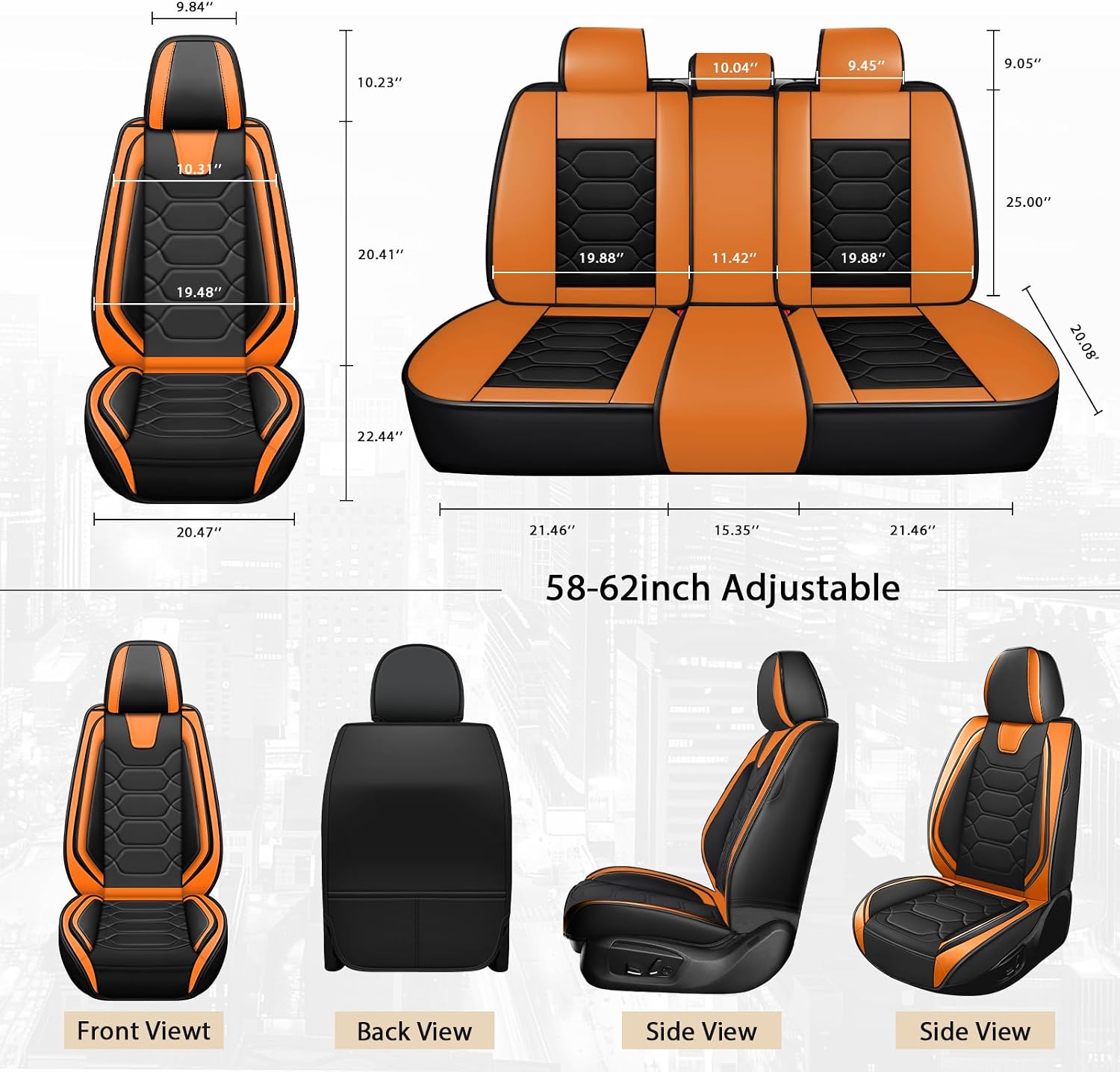 Car Seat Covers Full Set for Honda Civic 2000-2025,Durable Waterproof Luxury Universal,Easy to Install Napa Leather Cover Set for Cars,Full Seats,Black Orange