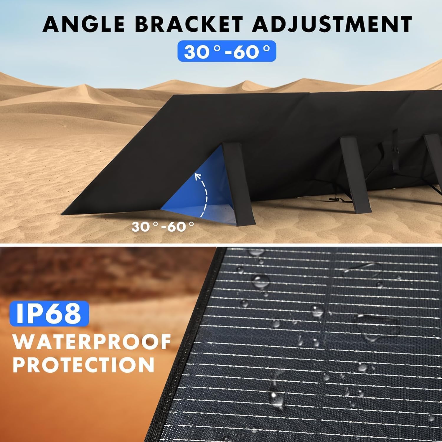 500W Portable Solar Panel for Power Station, 48V Foldable Solar Power Panels 25% High Efficiency IP68 Waterproof with 10ft 4-in-1 Cable and 10×DC Adapter, Folding Solar Panels Blanket for Camping RV