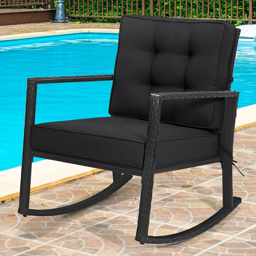 HAPPYGRILL Wicker Rocking Chair, Outdoor Patio Glider Chair with Heavy-Duty Frame, Thick Cushion, Rattan Rocking Chair for Backyard Garden Porch