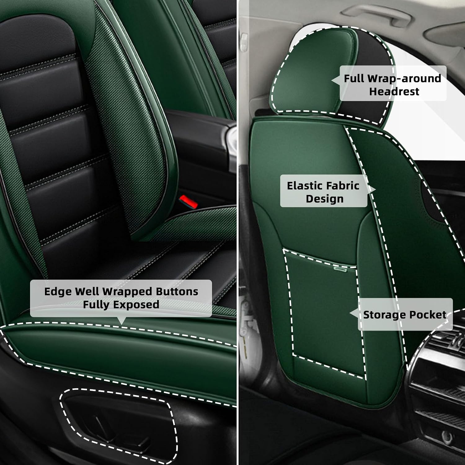 Car Seat Cover Fit for Rivian R1T 2022-2025,Compatible Airbag Non-Slip Waterproof Seat Cover,Car Seat Protector Premium Interior (Standard 5 Seats,Black Green)