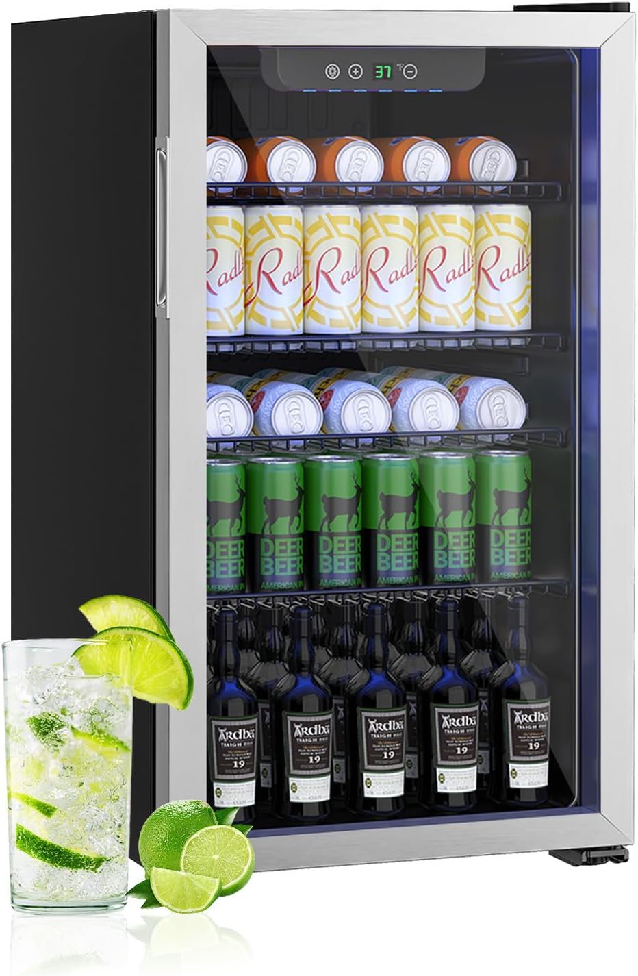 3.2 Cu.Ft Mini Fridge for 126 Cans, Small Refrigerator with Clear View Door and Adjustable Shelves, Quiet Beverage and Wine Fridge for Bedroom, Dorm, Office, Compact Drink Fridge for Storage
