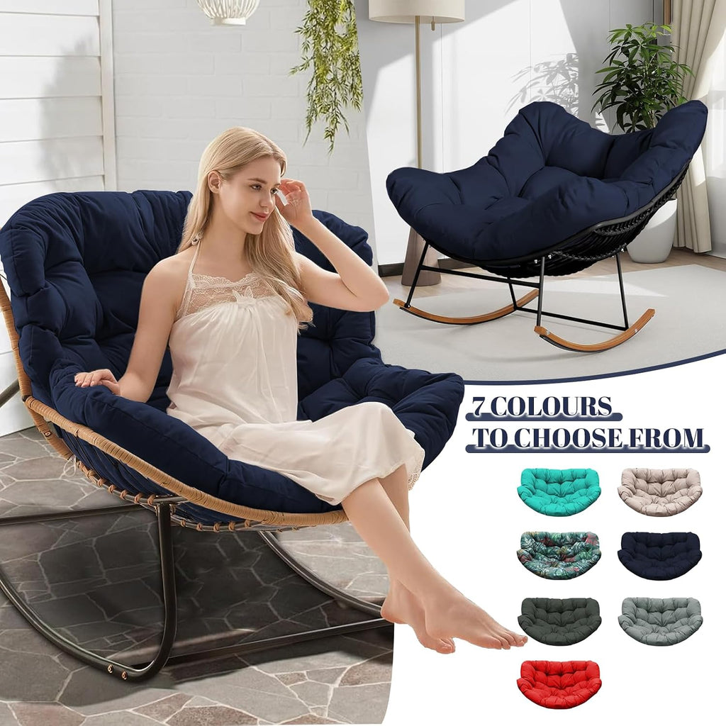 Outdoor Rocking Chair Cushions Replacement, 6''Thick Waterproof & Fade Resistant Papasan Chair Cushion with 6 Straps,Tufted Egg Chair Cushion for Indoor & Outdoor (Navy Blue)
