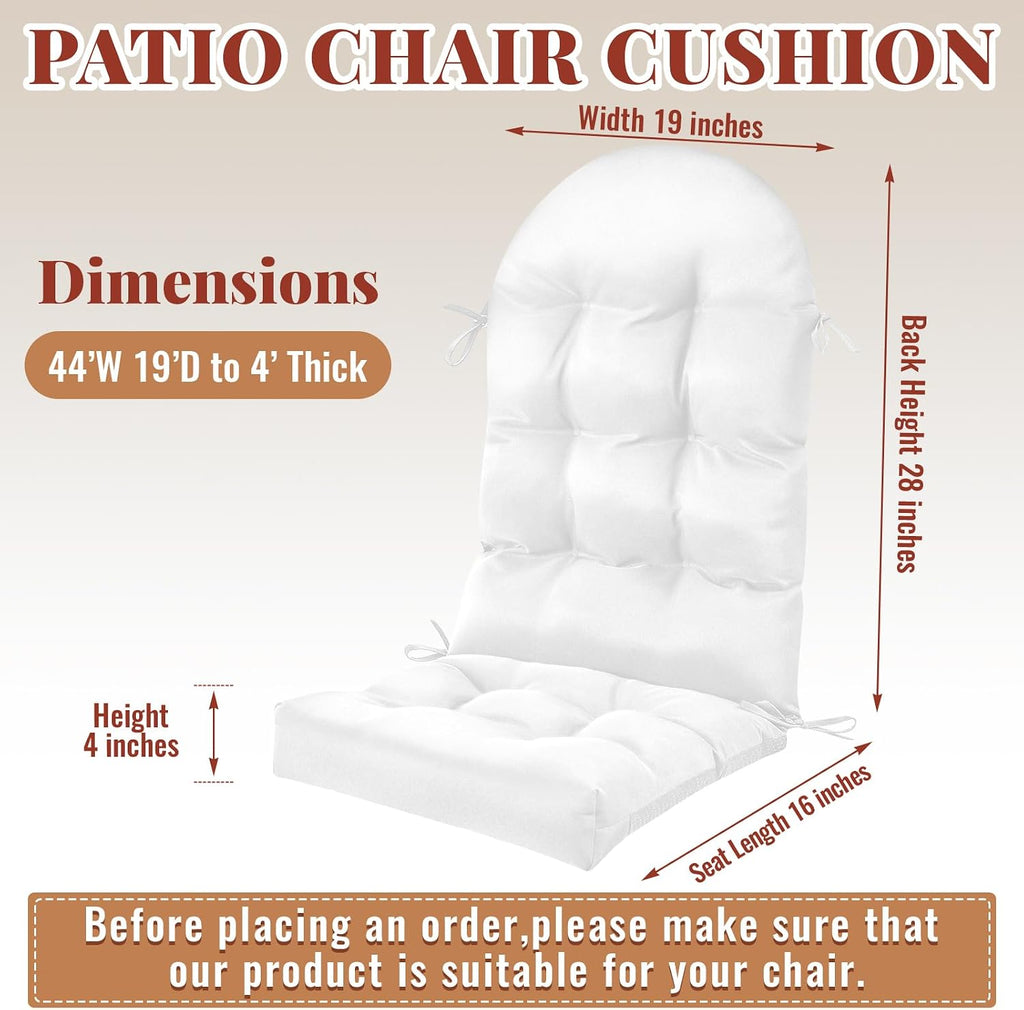 Geelin 6 Pcs Outdoor Patio Chair Cushion Thick High Back Adirondack Chair Cushion Tufted Weather & Fade Resistant Anti-Slip Outside Rocking Chairs Pads with Ties, 44 x 19 x 4 Inch (White)