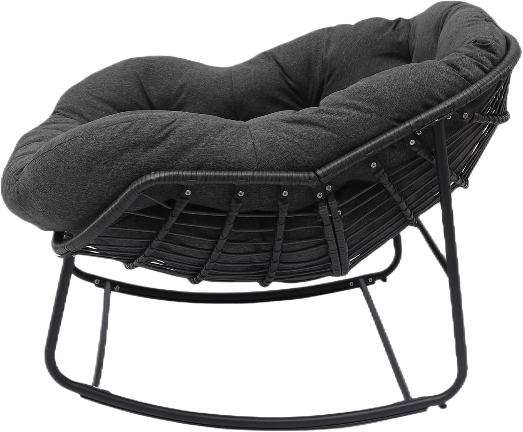 Indoor & Outdoor Rocking Chair, Oversized Rattan Royal Rocking Chair with Padded Cushion, Rocker Egg Chair for Living Room, Patio, Front Porch, Backyard,Dark Grey