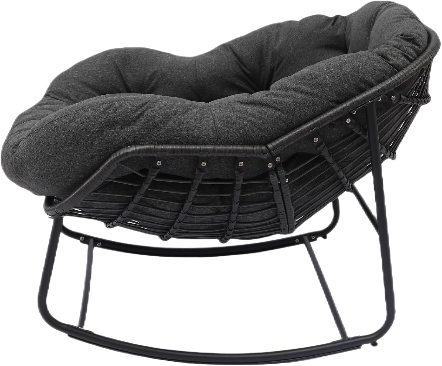 Indoor & Outdoor Rocking Chair, Oversized Rattan Royal Rocking Chair with Padded Cushion, Rocker Egg Chair for Living Room, Patio, Front Porch, Backyard,Dark Grey