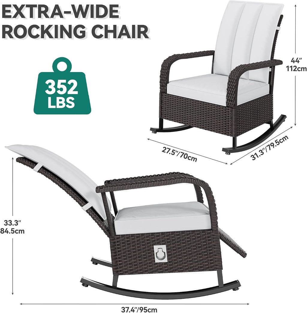 YITAHOME Outdoor Rocking Chair Set of 2, Wicker Lounge Chairs with Adjustment Backrest, PE Rattan Patio Recliner Chair with Adjustable Footrest and Soft Cushions, Ideal for Garden Backyard Porch Patio