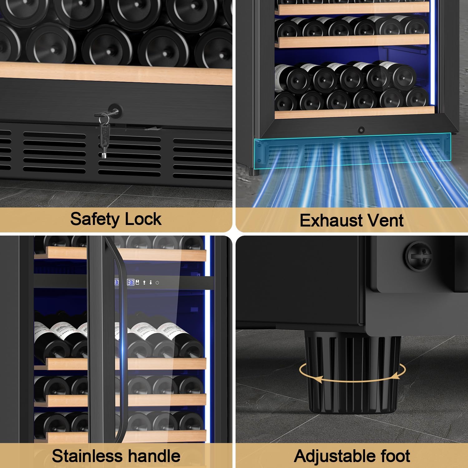 Velivi 24' Inch Dual-Zone Wine Fridge, Freestanding/Built-in Wine Cooler Refeigerator, Large Capacity Tall Wine Cellar For Wine Collection, Wine Chiller with Safety Lock, Low Noise and Fast Cooling