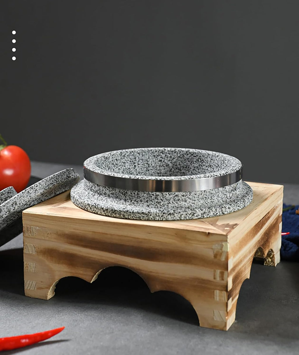 Dolsot Bibimbap Bowl,Korean Granite Stone Bowl with Lid Thicken Stone Bowl, for Bibimbap Soups Hot Pot for Korean Restaurants, Soup, Rice, Stew,20CM