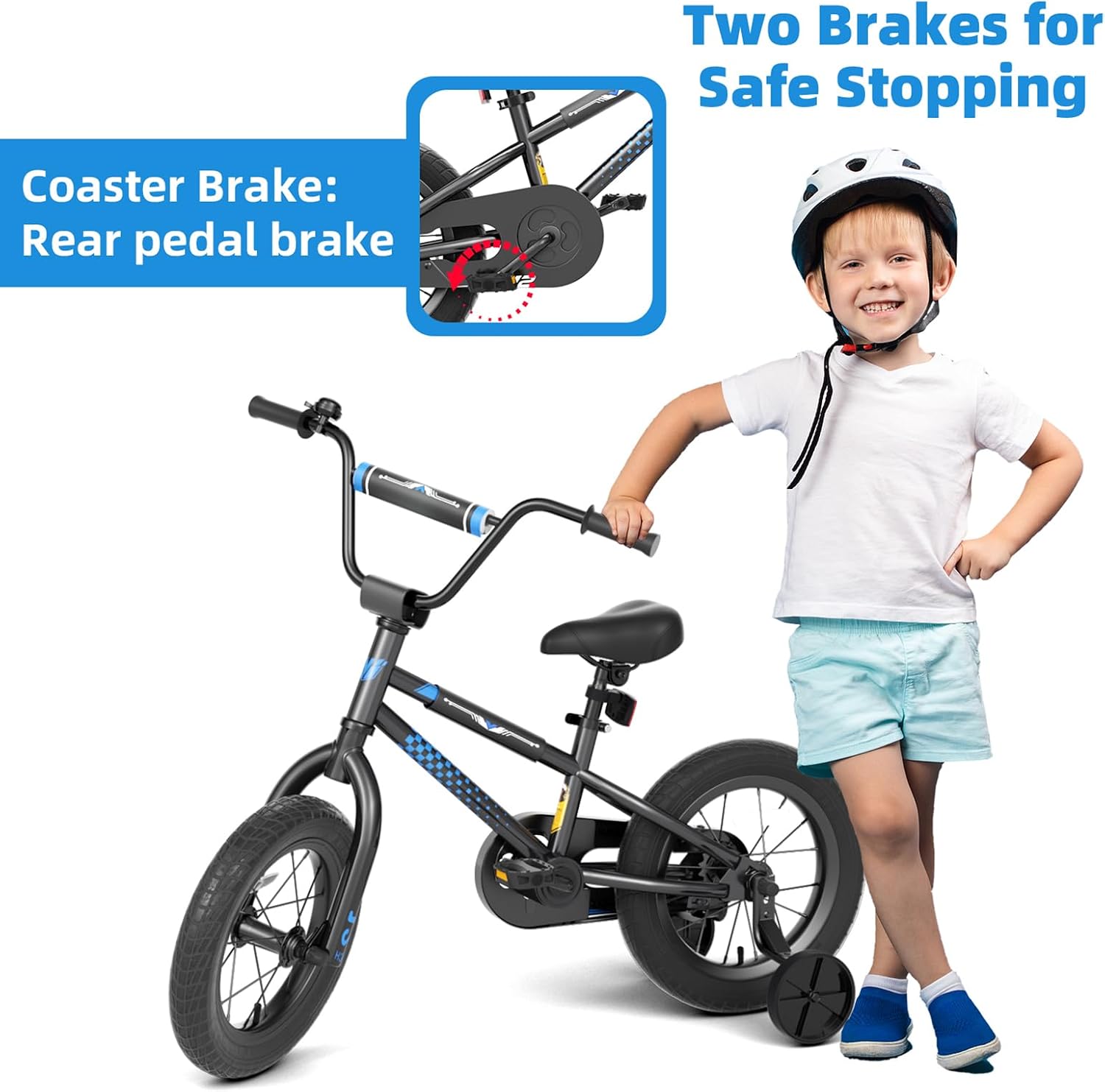 Glaf 12 14 16 Inch Kids Bike with Training Wheels for Boys and Girls Ages 3+ Years Old Bike Bicycle with Water Bottle Holder,Bell, Lightweight