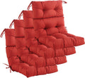 Outdoor Indoor High Back Chair Cushions Set of 4,Waterproof All-Weather Patio Adirondack Rocking Chair Cushions,Seat Back Chair Cushion for Outdoor Furniture with Ties,45x22 Inch, Red